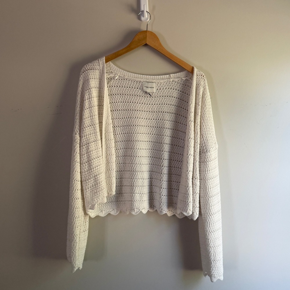 Pink Rose Cream Coastal Grandma Cardigan Size Large